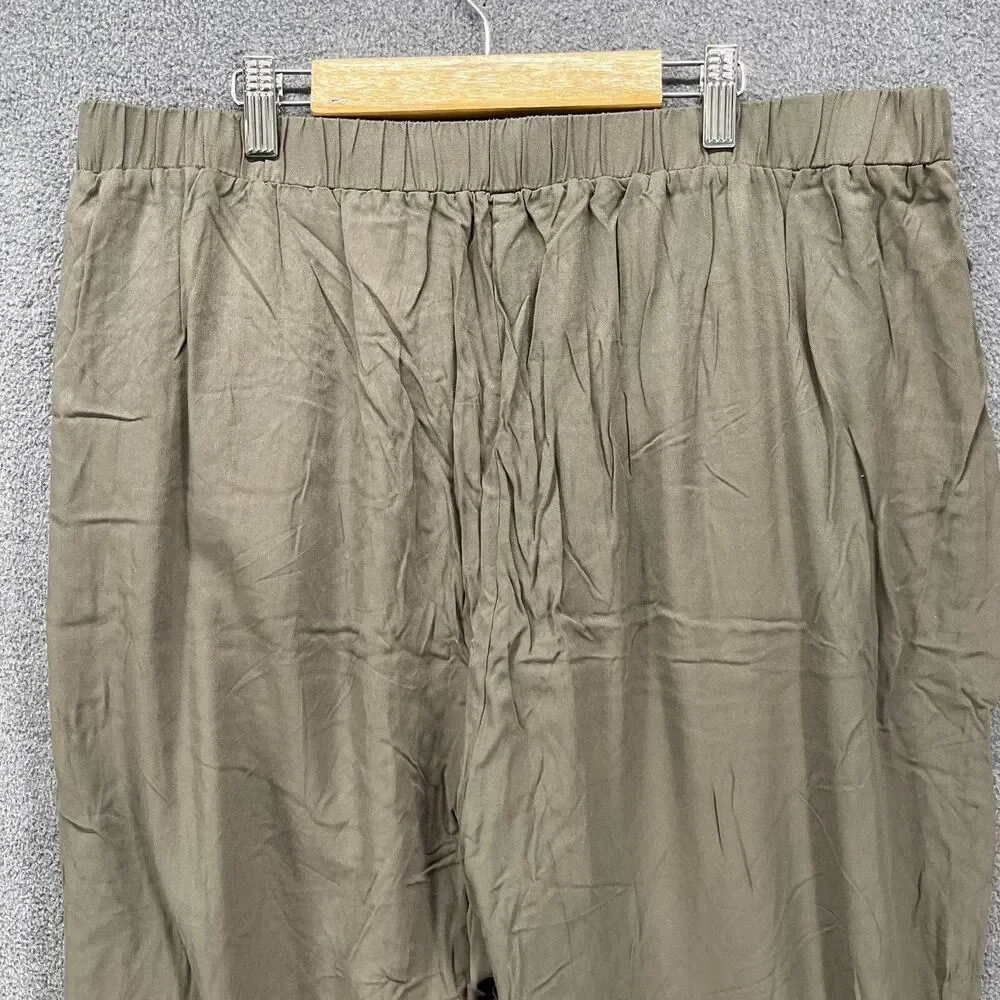 BLOOMCHIC Pants plus 2X 18 20 Green knotted split hem solid‎ pockets pull on